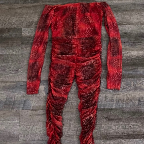 SOLD |PLT Croc Mesh Bardot Ruched Jumpsuit - Picture 2 of 4
